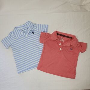 Carters Size 6 Months Boys Striped Blue Dinosaur And Solid Red Bike Polo Shirts
